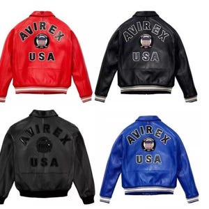 Men's Avirex Real Bomber American Flight Jacket 100% Cowhide Leather Multicolor Jacket image 2