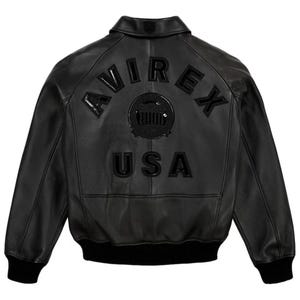 Men's Avirex Real Bomber American Flight Jacket 100% Cowhide Leather Multicolor Jacket DARK BLACK