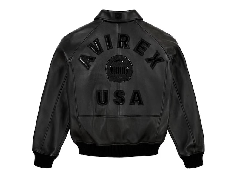 Men's Avirex Real Bomber American Flight Jacket 100% Cowhide Leather Multicolor Jacket DARK BLACK