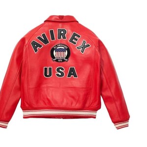 Men's Avirex Real Bomber American Flight Jacket 100% Cowhide Leather Multicolor Jacket RED