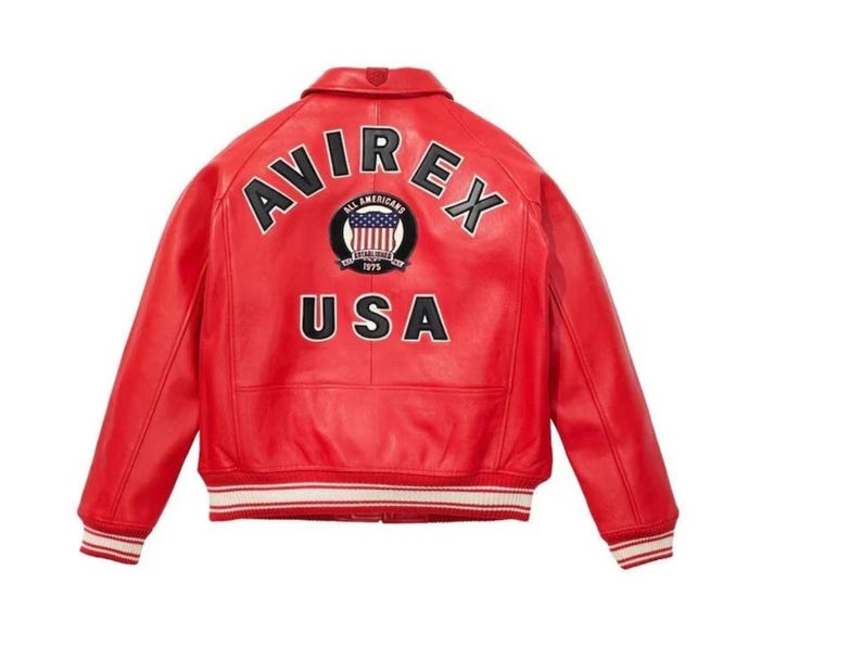 Men's Avirex Real Bomber American Flight Jacket 100% Cowhide Leather Multicolor Jacket RED