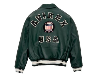 Men's Avirex Real Bomber American Flight Jacket 100% Cowhide Leather Multicolor Jacket