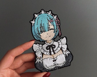 アニメメイド刺繍ワッペン – 12cmアイロン接着ワッペン、かわいいワイフバッジ