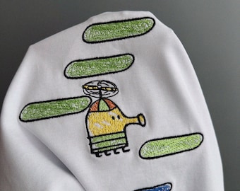 ミニマルなヘリコプター刺繍Tシャツ