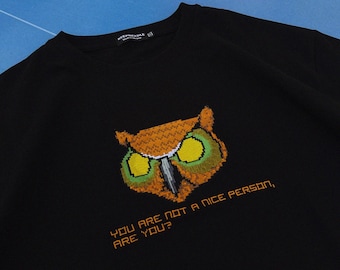 ダークオウル刺繍Tシャツ オーバーサイズ ブラックTシャツ 引用句 ストリートウェア