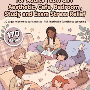 Cozy Life Coloring Bundle | 4-in-1 Digital Coloring Books for Adults | Lofi Girl Aesthetic, Cafe, Bedroom, Study and Exam Stress Relief