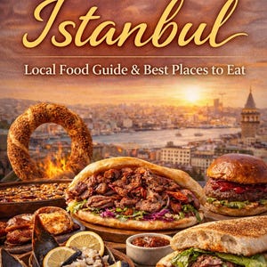 May include: A book cover for "Where to Eat in Istanbul" showcasing Turkish cuisine. The image includes a cityscape backdrop and the author's name, Ali Kaya, with various dishes in the foreground.