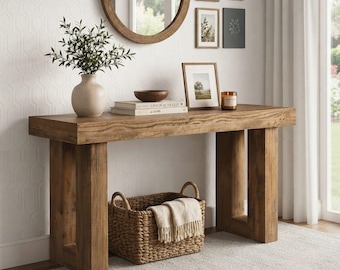 Mesa consola de madera maciza / Mesa auxiliar rústica de entrada hecha a mano estilo granja