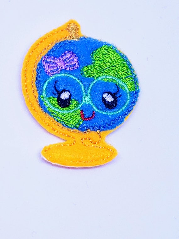 Globe Feltie | Set Of 3 Felties | Glitter Feltie | Glitter Applique| Embroidered |Hair Bow Center |Badge Reel Supply | Clippie | Earth Day Il_570xn