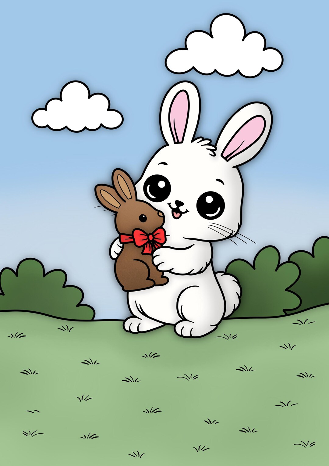 Easter Bunny Coloring Page / Cute Bunny With Chocolate Bunny / Instant ...