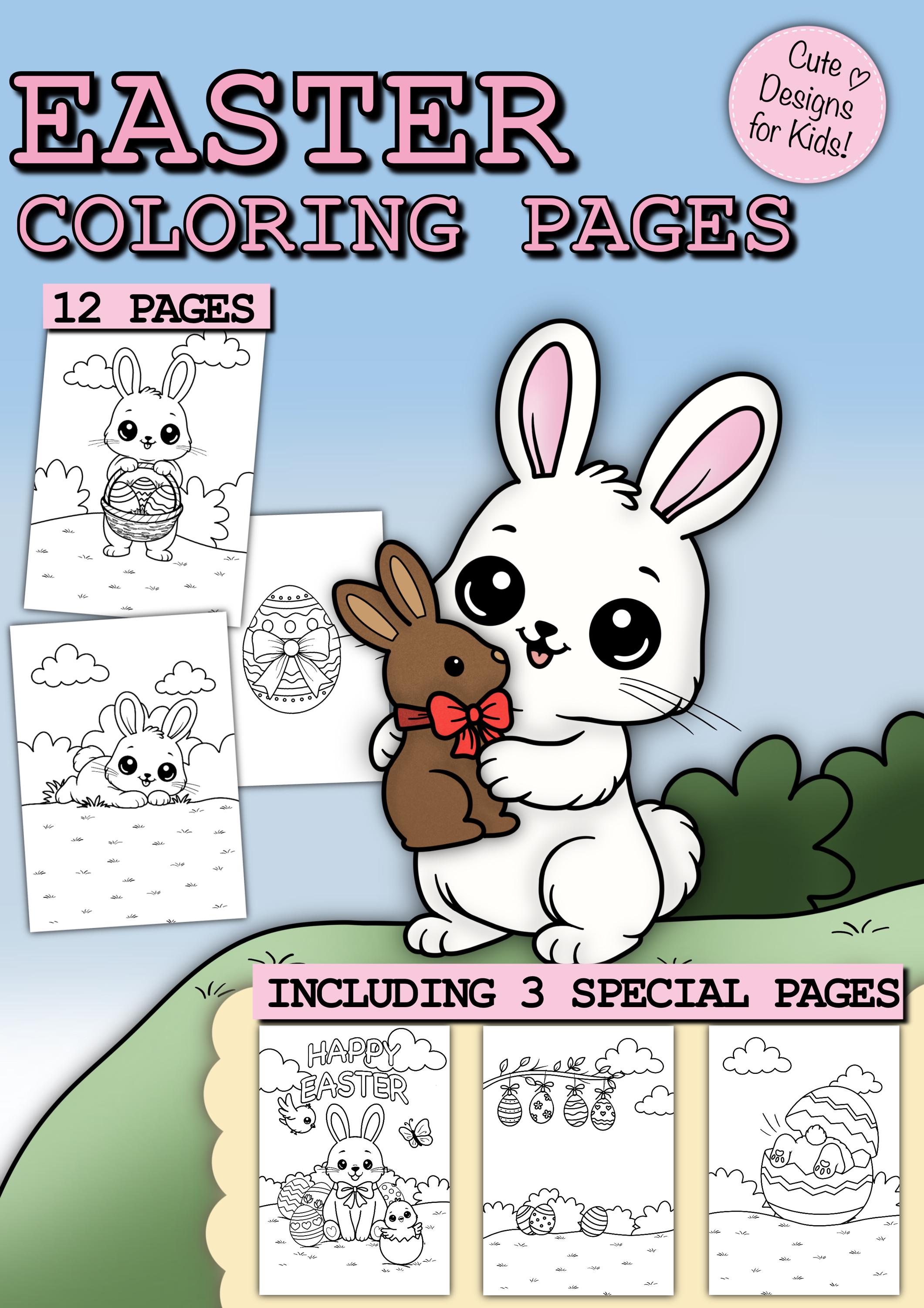 Easter Coloring Pages for Kids / Cute Bunny Coloring Book / 12 Pages ...