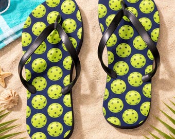 Pickleball Pattern Flip Flops | Neon Green Pickleball Sport Sandals