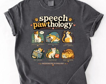 Camiseta divertida de terapia del habla con gatos, regalo para logopedas, camiseta gráfica para amantes de los gatos.