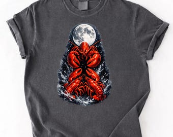 Camiseta retro con tres cangrejos de río, luna, galaxia y espacio, con animales, regalo para amantes de los cangrejos de río cósmicos, camiseta con estampado retro de animales espaciales.