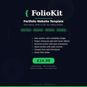 FolioKit Personal Portfolio Website Template: Clean Dark HTML CSS Bootstrap (No Code)