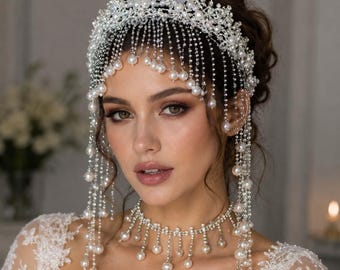 Luxury Pearl Crystal Headpiece, Handmade Bridal Hair Jewelry, Elegant Wedding Crown, Timeless Romantic Accessory, Bride Gift