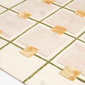 Mauve Hand-Tufted Wool & Viscose Rug, Anthropologie Abstract Square Pattern Area Rug, Modern Geometric Grid Area Carpet Premium Handmade Rug