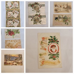 Cartoline antiche di buon Natale Babbo Natale Madre Padre Inverno in rilievo