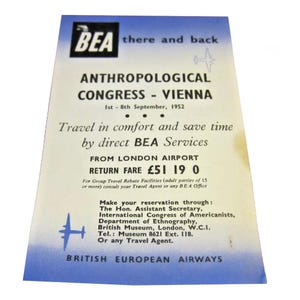 1952 British European Airways Ad Anthropologischer Kongreß Wien British Museum 1950er Jahre
