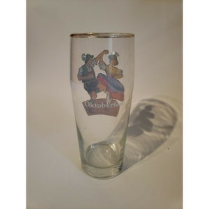 Vintage Oktoberfest Beer Glass Stein Dancing Man Woman Dirndl Lederhosen image 7