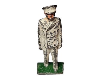 G68 Grey Iron Toy Soldier US Naval Officer Early in White Antique Dimestore