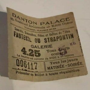 Danton Palace Theatre Ticket Paris France Antique Vintage Boulevard St Germain