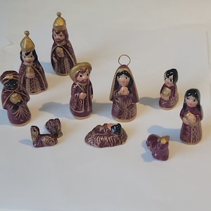 Mexican Pottery Folk Art Nativity Creche Figurine Nativity Set See Pictures