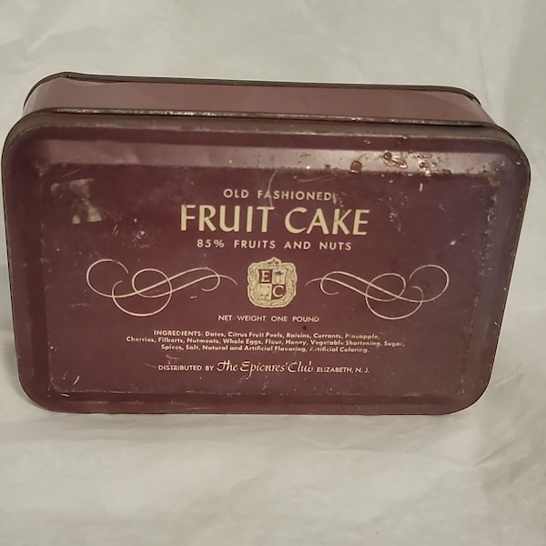 Vintage Fruit Cake Tin Box The Epicures Club Elizabeth NJ New Jersey 1950s 1960s