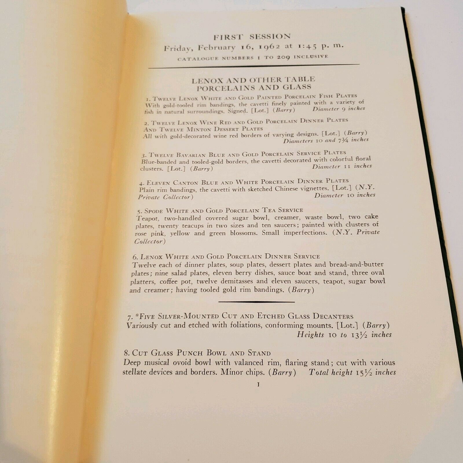 1962 Galleries Auction Catalog English Furniture Barry