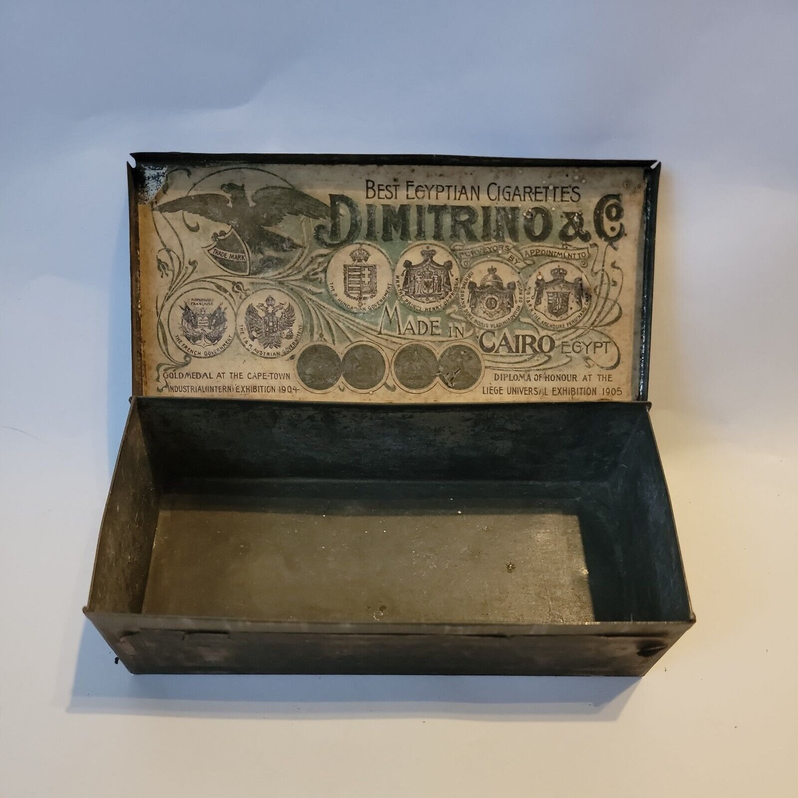 Dimitrino & Co Cigarette Box Antique Metal Tin Art Nouveau Cairo Egypt  Vintage