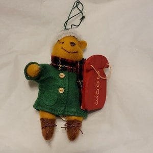 Winnie The Pooh Christmas Ornament 2003 Disney Fabric Sled Sledding 2000s Winter