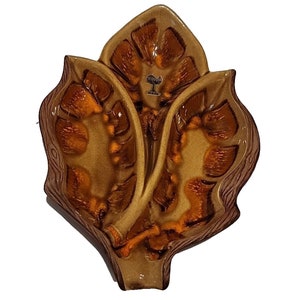 Vintage Sequoia Ware 603 California Pottery Leaf Divided Dish Orange Brown Fall