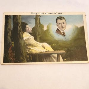 Szczęśliwy dzień Marzenia o Tobie Pocztówka Antyczny romans Miłość Romantyczni kochankowie z lat 1900