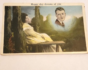 Happy Day Dreams of You Postcard Antique Romance Love Romantic 1900s Lovers