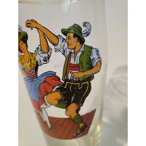 Vintage Oktoberfest Beer Glass Stein Dancing Man Woman Dirndl Lederhosen image 3