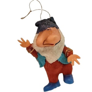 Vintage Grumpy Snow White Flocked Christmas Ornament WDP Walt Disney Productions