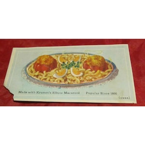 AC Krumm e Son Macaroni Co Philadelphia PA Cartão de receitas vintage dos anos 1920, 1930