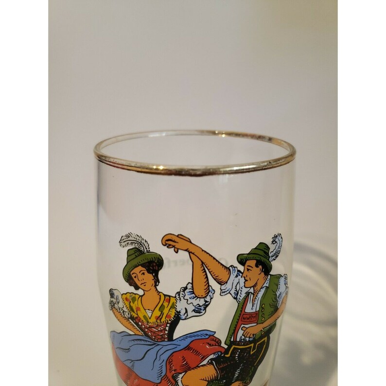 Vintage Oktoberfest Beer Glass Stein Dancing Man Woman Dirndl Lederhosen image 4