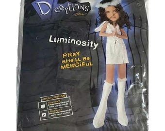 Halloween White Angel costume Light Up Wings Misses size 9 Small medium