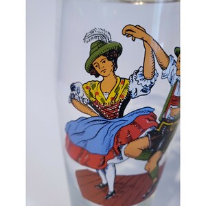 Vintage Oktoberfest Beer Glass Stein Dancing Man Woman Dirndl Lederhosen image 2