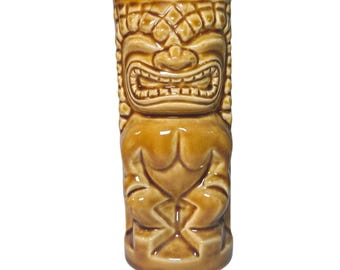 Taza Tiki Vintage Orquídeas de Hawái R-71, cerámica color canela, Japón, pectorales y músculos