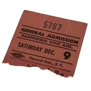 Zehn Jahre nach 9 Dezember 1972 Konzert-Karte Stub Bakersfield CivicAuditorium