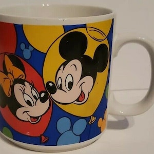 Vintage Disney Mug Mickey Friends Minnie Donald Goofy Pluto Korea 1980s