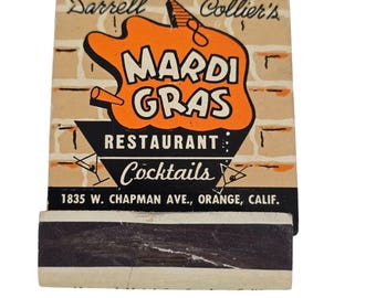 Darrell Collier's Mardi Gras Restaurant Orange California Matchbook Matches CA