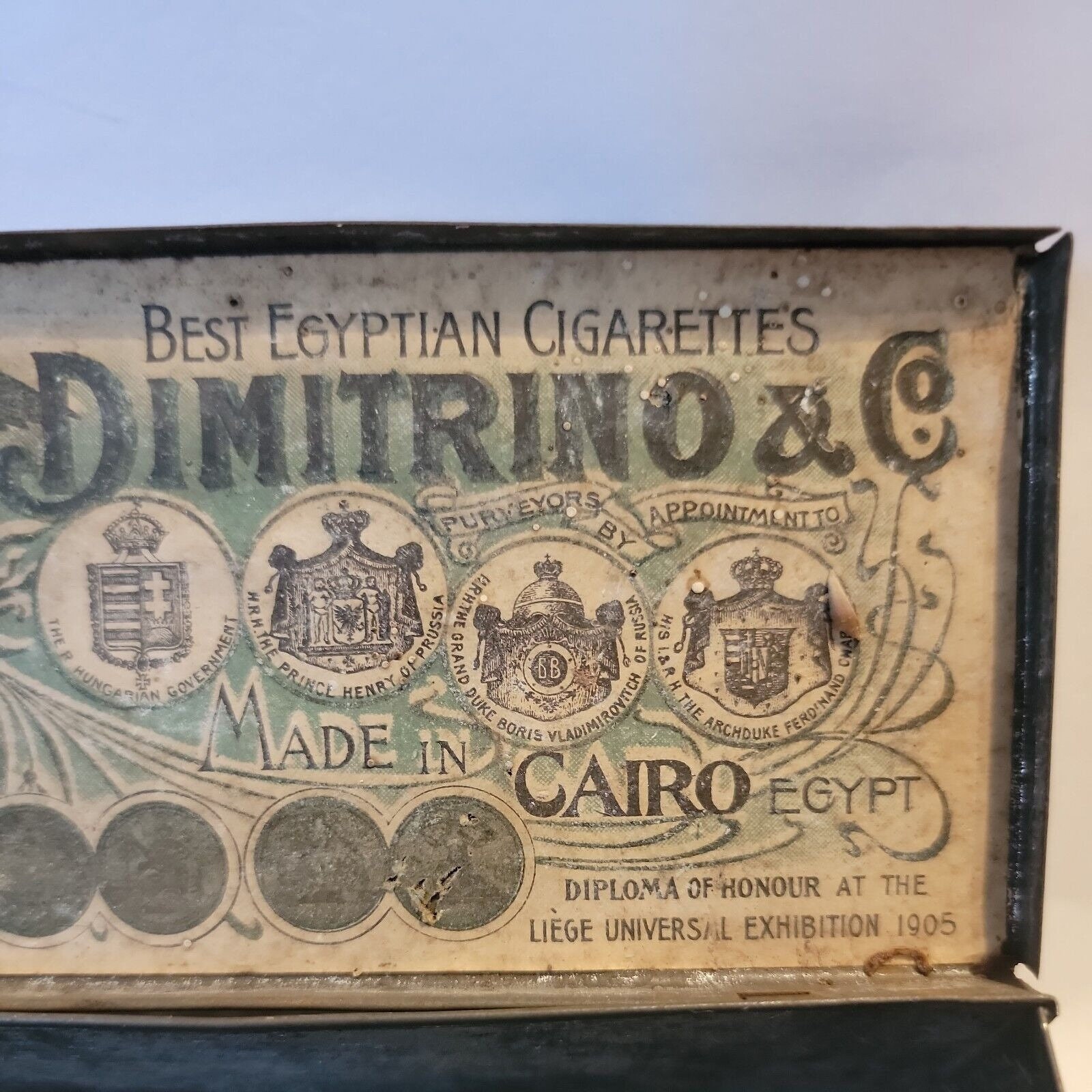 Dimitrino & Co Cigarette Box Antique Metal Tin Art Nouveau Cairo Egypt  Vintage