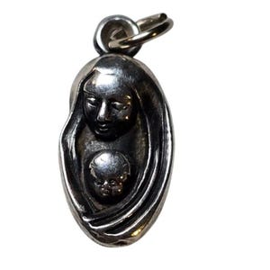 Vintage Sterling Silver Virgin Mary and Baby Jesus Madonna and Child Pendant