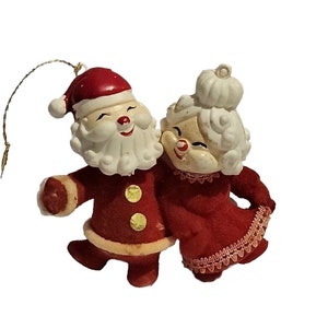 Mediados de siglo Santa Sra. Claus flocado adorno navideño vintage kitschmas