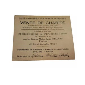 1930 Ligue Catholiques des Femmes Francaises Catholic League Ticket Ad Invite