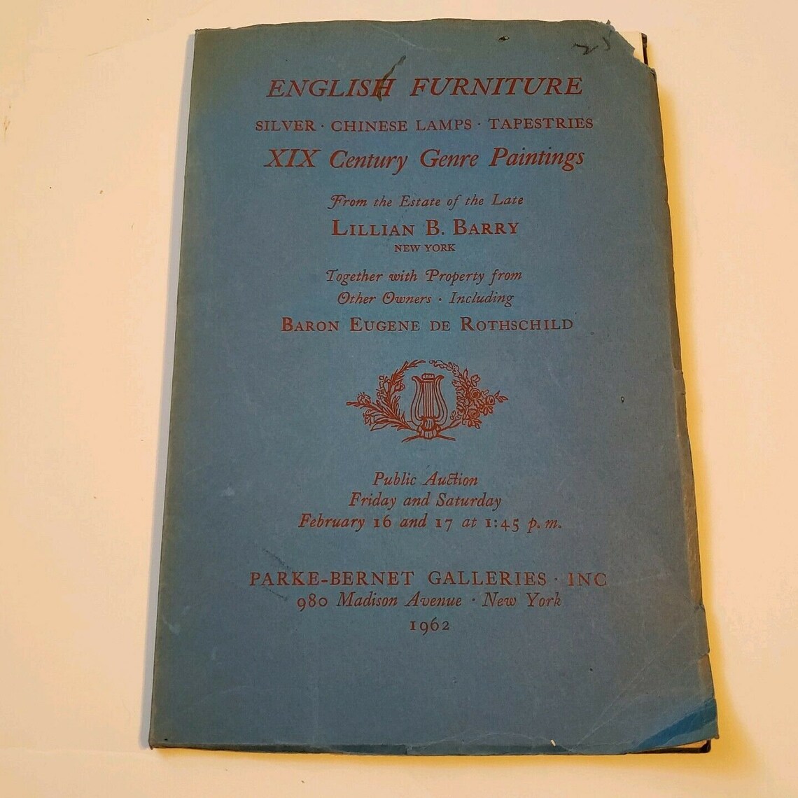 1962 Galleries Auction Catalog English Furniture Barry