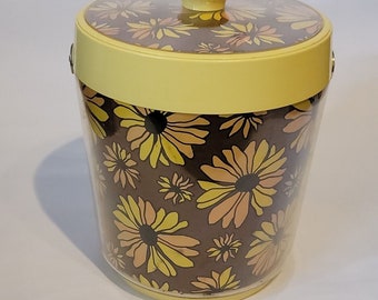 Vintage West Bend Thermo-Serv Daisy Ice Bucket Brown Yellow Flowers Retro Groovy